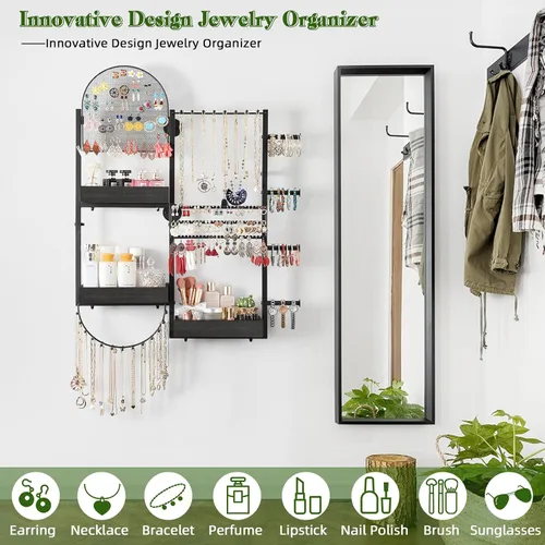 Vista 4 de Keebofly Organizador de joyas colgante de montaje en pared, soporte de exhibición grande para aretes, anillos, collares, pulseras, relojes y Negro