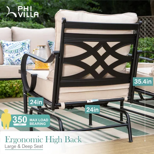 Vista 3 de PHI VILLA Juego de 2 sillas mecedoras para patio al aire libre, sillones metálicos para patio, sofás resistentes para exteriores con cojines de 5.5