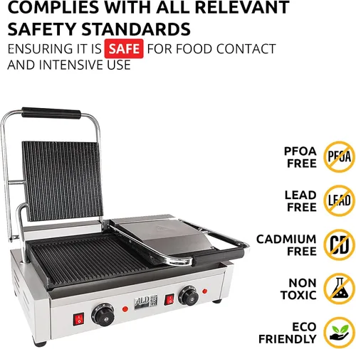 Vista 5 de ALDKitchen Panini - Parrilla de prensa para sándwich con control de temperatura ajustable, cabezal doble de 9 x 9 pulgadas (acanalado/liso)