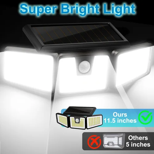 Vista 4 de AmeriTop - Luces solares para exteriores, 2 paquetes, 233 LED de alta luminosidad, luces solares sin cable con sensor de movimiento; 3 cabezas