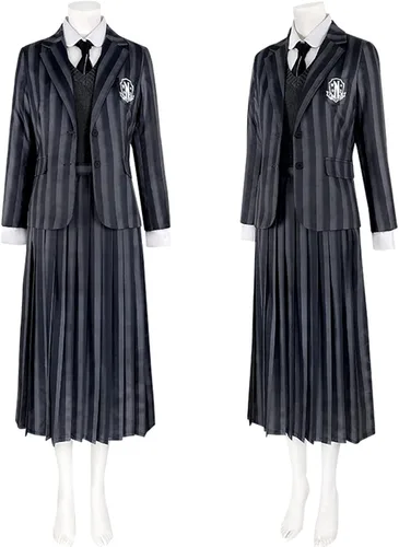 Vista 3 de Masfrida Disfraz de uniforme escolar Never More Academy Jacket Girls Striped Women Halloween Cosplay