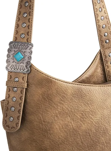 Vista 2 de Wrangler - Bolso de cuero con flecos para mujer, bolso hobo occidental, color turquesa, bolso de hombro