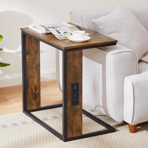 Vista 7 de Vagusicc Mesa auxiliar en forma de C con estación de carga, mesa auxiliar pequeña para sofá con salidas y puertos USB para sala de estar
