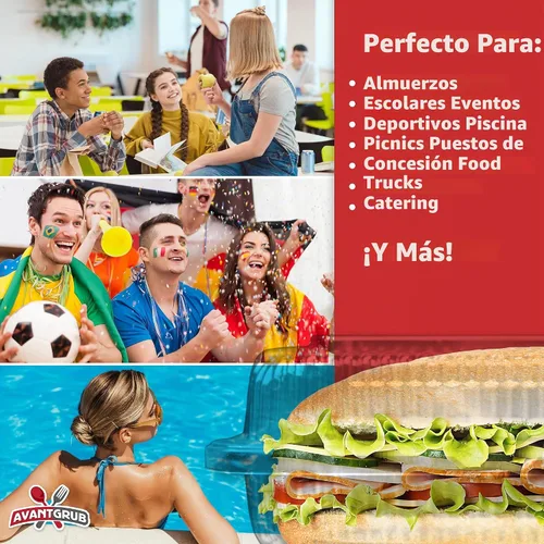 Vista 4 de Bandejas de plástico resistentes para perros calientes con bloqueo. Paquete de 25. Botes de presentación de alimentos desechables de primera calidad