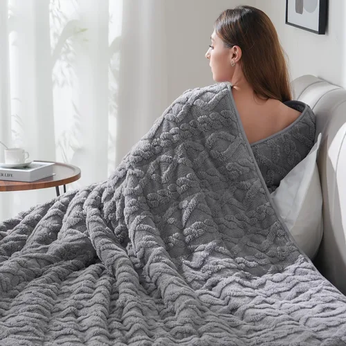 Vista 46 de Drewin Manta con peso de 15 libras para adultos, manta con peso de sherpa marrón suave y acogedora para dormir y relajarse, manta de cama gruesa