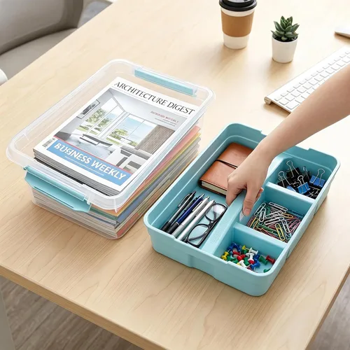 Vista 6 de Yesland Caja apilable y de transporte con bandeja extraíble, 16 x 11 x 6.5 pulgadas, organizador de plástico para suministros de arte, contenedores