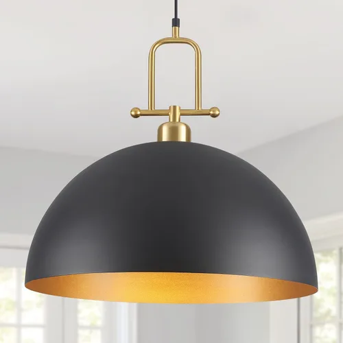 Vista 9 de Lámpara Colgante de Granja para Isla de Cocina - Linterna de Metal Industrial Negra Iluminación Colgante Individual Luminaria Colgante con Varillas