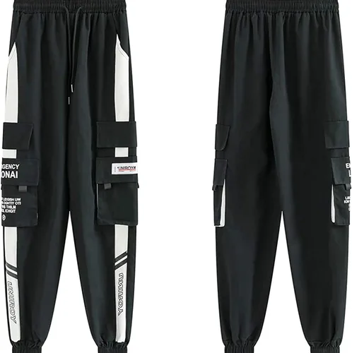 Vista 4 de XYXIONGMAO Pantalones deportivos casuales para hombre, pantalones deportivos holgados y casuales de hip hop, pantalones cargo negros para hombre