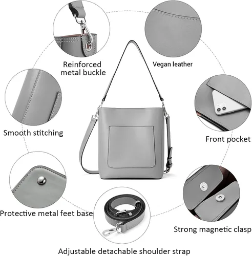 Vista 6 de BROMEN - Bolso de cuero para mujer, bolso estilo Hobo para llevar al hombro o cruzado