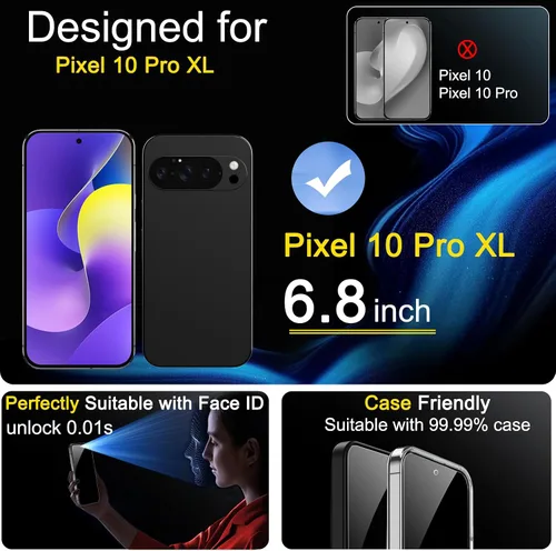 Vista 2 de Ferilinso [Instalación Automática de Polvo] Pack de 3 Protectores de Pantalla de Privacidad para Google Pixel 10 Pro XL, Accesorios Compatibles