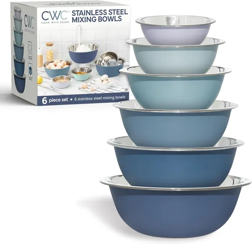 Vista 11 de COOK WITH COLOR Juego de cuencos de acero inoxidable para mezclar - Cuencos anidados, 6 piezas, color negro