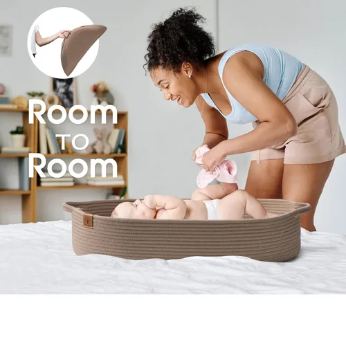 Vista 6 de Cesta cambiador de bebé incluye pañalera, suave e impermeable, de doble cubierta, portátil, cambiador para tocador y cambiador, regalo para baby