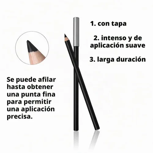 Vista 2 de Juego de 12 lápices delineadores de ojos negros, forros de eje de madera afilables mate
