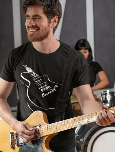 Vista 4 de Camisa de guitarra para hombre, músico, guitarrista, impresa, para hombre