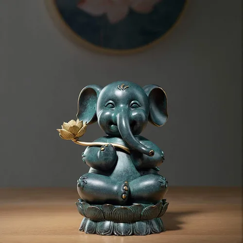 Vista 7 de Estatua de decoración de mesa, estatua de elefante de color de latón Feng Shui, estatua de la suerte, figura de la suerte, regalo de estatua