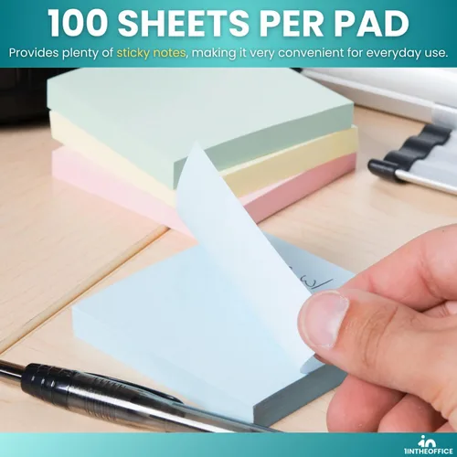 Vista 6 de 1InTheOffice Notas adhesivas pastel de 3 x 3, bloc de notas adhesivas, blocs de notas autoadhesivas, colores surtidos, 100 hojas, 24