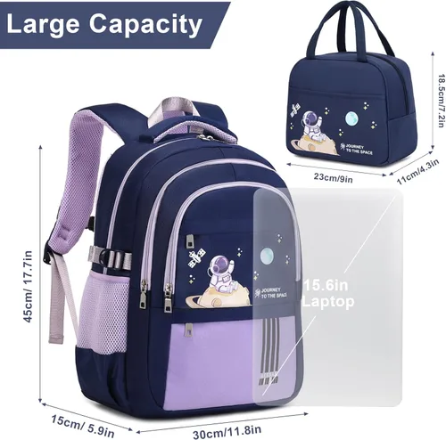 Vista 2 de ACESAK Mochila para niños - Mochila para niños con bolsa de almuerzo - Juego de bolsa de libros para niños, niñas, adolescentes, escuela primaria