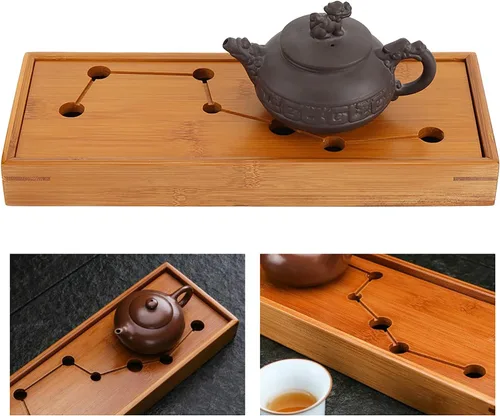 Vista 4 de Bandeja de té de siete estrellas, bandeja de té de bambú, juego de té chino de gongfu, bandeja de servir de estilo chino tradicional, con caja