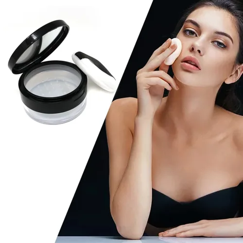 Vista 6 de Honbay Contenedor de polvo de maquillaje reutilizable vacío con esponja de polvo, tamiz y espejo, contenedor compacto de plástico para polvo suelto