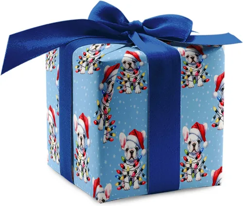 Vista 9 de Lindas luces de Navidad, papel de regalo de bulldog francés de Navidad, decoración de Navidad con temática de perro cachorro