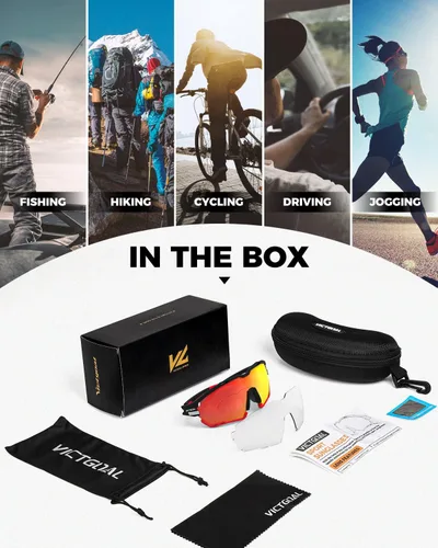 Vista 6 de VICTGOAL Cycling Glasses for Men Women with Polarized and Photochromic 2 Lenses Clear Road Bike Running Sports Sunglasses