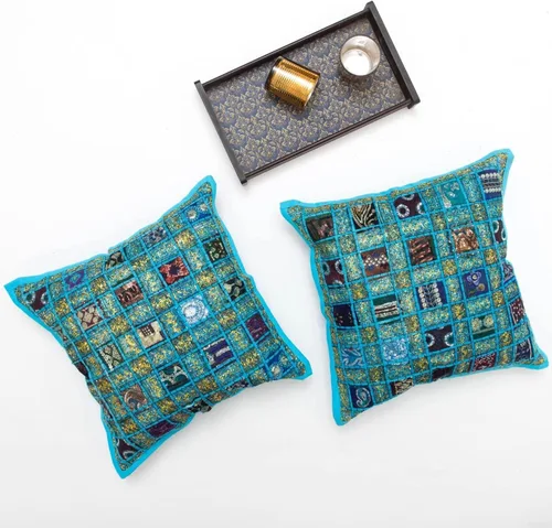 Vista 5 de INDACORIFY Juego de fundas de cojín surtidas de retazos, almohada de parche con cuentas hecha a mano india, almohada bohemia, funda de cojín