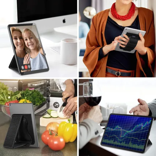 Vista 6 de Fintie Soporte Universal de Correa de Mano para Tablet - [Soportes de Doble Posición] Mango Acolchado Desmontable con Cierre de Gancho y Velcro