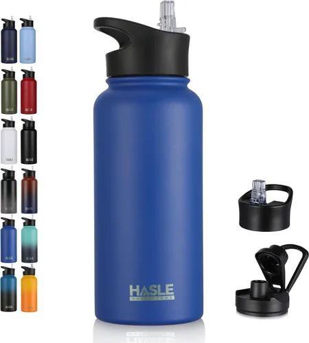 Vista 77 de HASLE OUTFITTERS Botella de agua aislada de 22 onzas, botella de agua de acero inoxidable de doble pared de boca ancha con tapa de popote y tapa