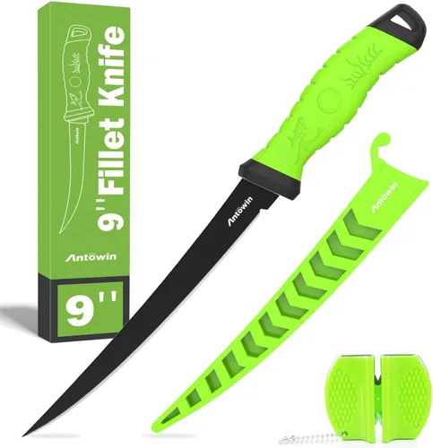 Vista 11 de ANTOWIN Cuchillo de filete de 7 pulgadas para pescado, hoja de acero inoxidable SG2 japonés de grado profesional, cuchillos de filete de pesca
