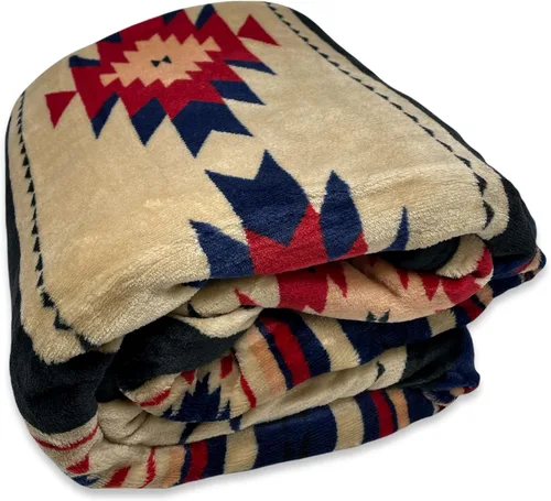 Vista 2 de Southwest Design - Manta con forro de sherpa de 50 x 60 pulgadas (azul_beige)