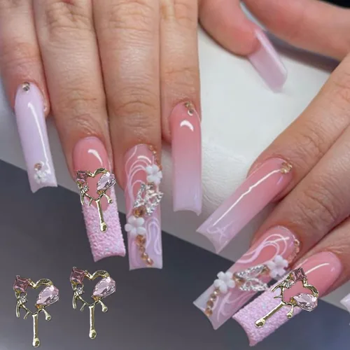 Vista 3 de 16 piezas de diamantes de imitación de aleación 3D de corazón para uñas acrílicas, gotas de lava en forma de corazón, gemas de arte de uñas
