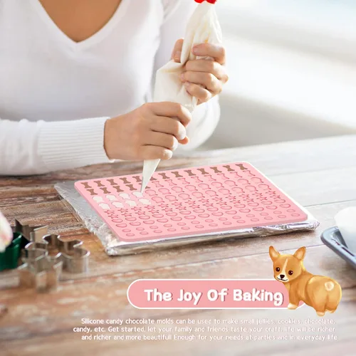 Vista 5 de LELE LIFE Moldes de silicona para gomitas de 130 cavidades, moldes de chocolate semiesfera con forma de corazón y estrella de hueso para dulces