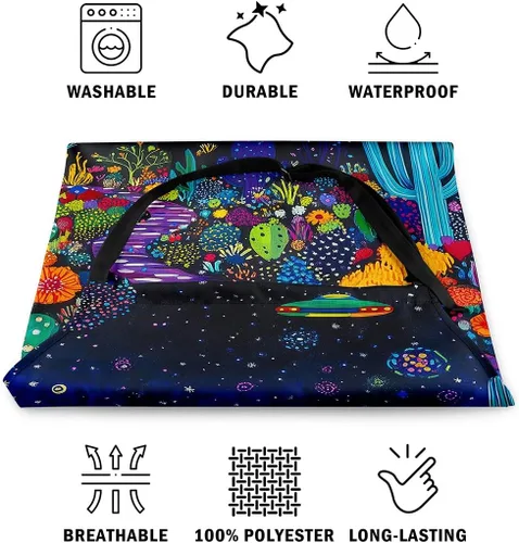 Vista 6 de Castle Fairy Delantal de cocina Alien UFO Retro Jungle Sketch Delantal Blue Black