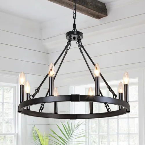 Vista 20 de Lámpara de araña de madera de granja de 19.49 pulgadas, lámpara rústica de comedor de 4 luces, lámpara de araña de altura ajustable, iluminación