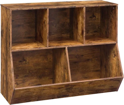 Vista 10 de HOOBRO Estantería para niños, estantería con cabecera, cubo de almacenamiento de juguetes, estantería para juguetes de niños, gabinete