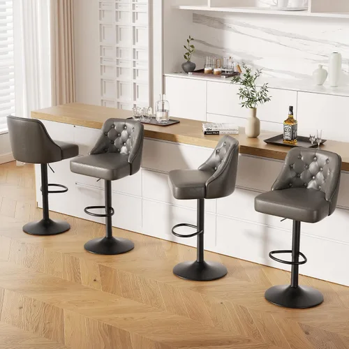 Vista 36 de Juego de 2 taburetes de bar, taburete de bar ajustable con respaldo, sillas de bar tapizadas de piel sintética, taburetes de bar giratorios modernos