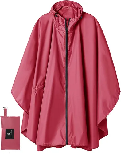 Vista 15 de SaphiRose - Poncho de lluvia unisex impermeable con capucha para mujeres adultas con bolsillos A-negro-blanco