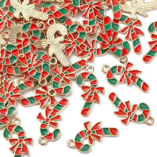 Vista 8 de LiQunSweet 100 adornos de bola de Navidad rojos, dijes esmaltados de copos de nieve dorados para hacer joyas