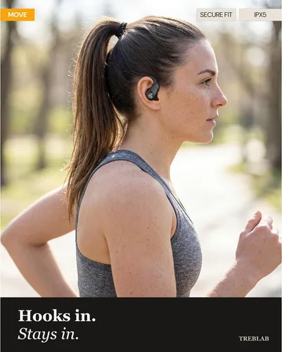 Vista 2 de TREBLAB Auriculares inalámbricos X4 con ganchos para los oídos, batería 253H, micrófono ENC, Bluetooth 5.4, funda de carga USB-C, IPX5 impermeable