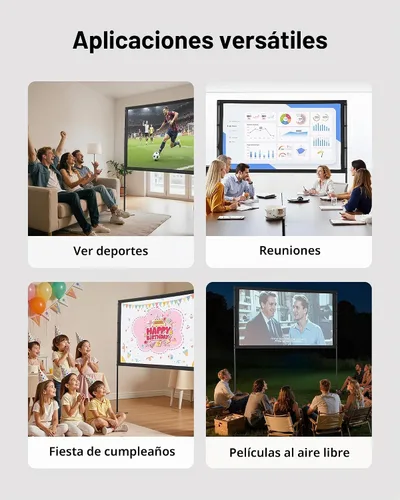 Vista 5 de VEVOR Pantalla de proyector con soporte, pantalla de proyección gran angular de 80 pulgadas y 160° para interiores y exteriores, 16:9 4K HD sin