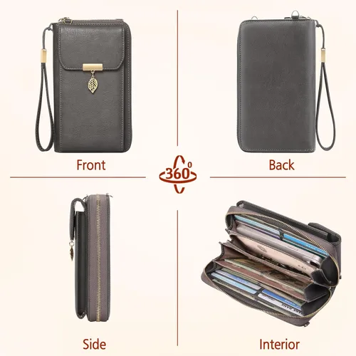 Vista 7 de Bolso cruzado pequeño para teléfono celular para mujer, bolso cruzado de cuero con bloqueo RFID, bolso cruzado de gran capacidad para teléfono