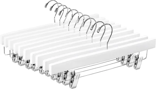 Vista 9 de ZOBER Perchas de madera para pantalones con clips, perchas para ropa Natural - Paquete de 10
