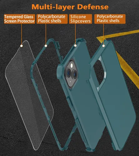 Vista 6 de Diverbox Funda para iPhone 15 [a prueba de golpes] [a prueba de caídas] [protector de pantalla de vidrio templado], funda de protección resistente