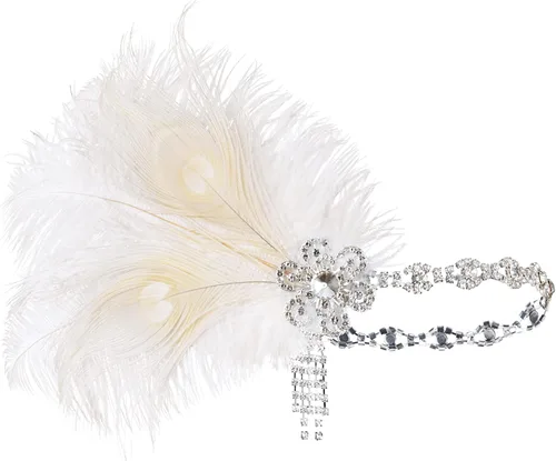 Vista 5 de BABEYOND Diadema de plumas estilo flapper de los años 20, tocado de gran Gatsby de los años 20