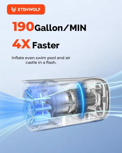 Vista 6 de ETENWOLF AIR 5 - Bomba de aire para inflables, bomba de aire eléctrica portátil con batería de 5200 mAh, inflador rápido y desinflador 4X, bomba