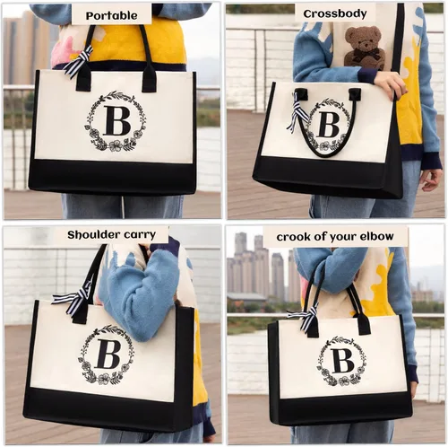 Vista 3 de Qoosefun personalized bags for women,Tote Bag For Women,Initial Tote Bag For Women, Personalized gifts for women