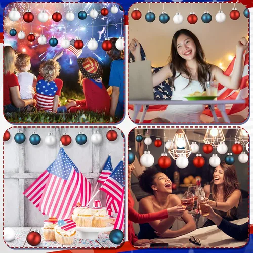 Vista 6 de Leitee Bola colgante de Navidad patriótica para árbol de Navidad, adorno de Navidad, decoración de boda, bola para colgar para árbol de Navidad