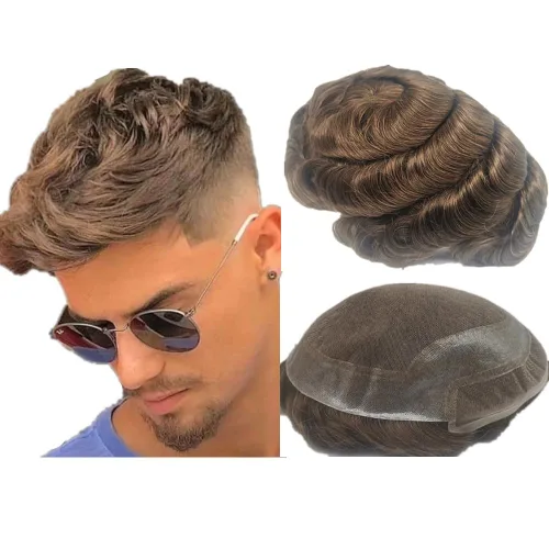 Vista 13 de N.L.W. NLW Hollywood Toupee para hombre Piezas de pelo europeo virgen sistema de reemplazo de cabello humano para hombres 10 x 8 pulgadas