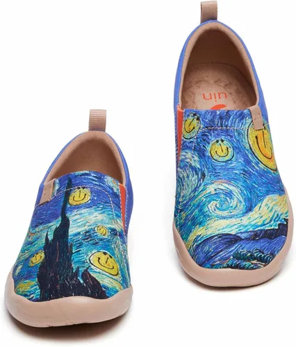 Vista 5 de UIN Zapatos deportivos ligeros para mujer para caminar informales con diseño de arte pintados divertidos para viajes vacaciones sonrientes