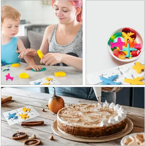 Vista 3 de Molde de silicona grande 3D para avión – 11.7 x 6.8 pulgadas molde antiadherente para hornear con 6 cavidades para chocolate, gelatina y decoración